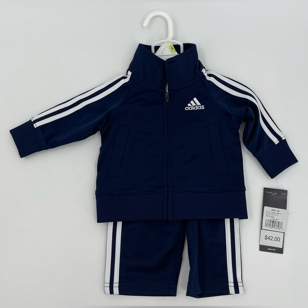 Adidas  3 Stripe Navy Blue Jogging Set Toddler Boy's Size 3 Mos‎ 2 Piece Set NWT